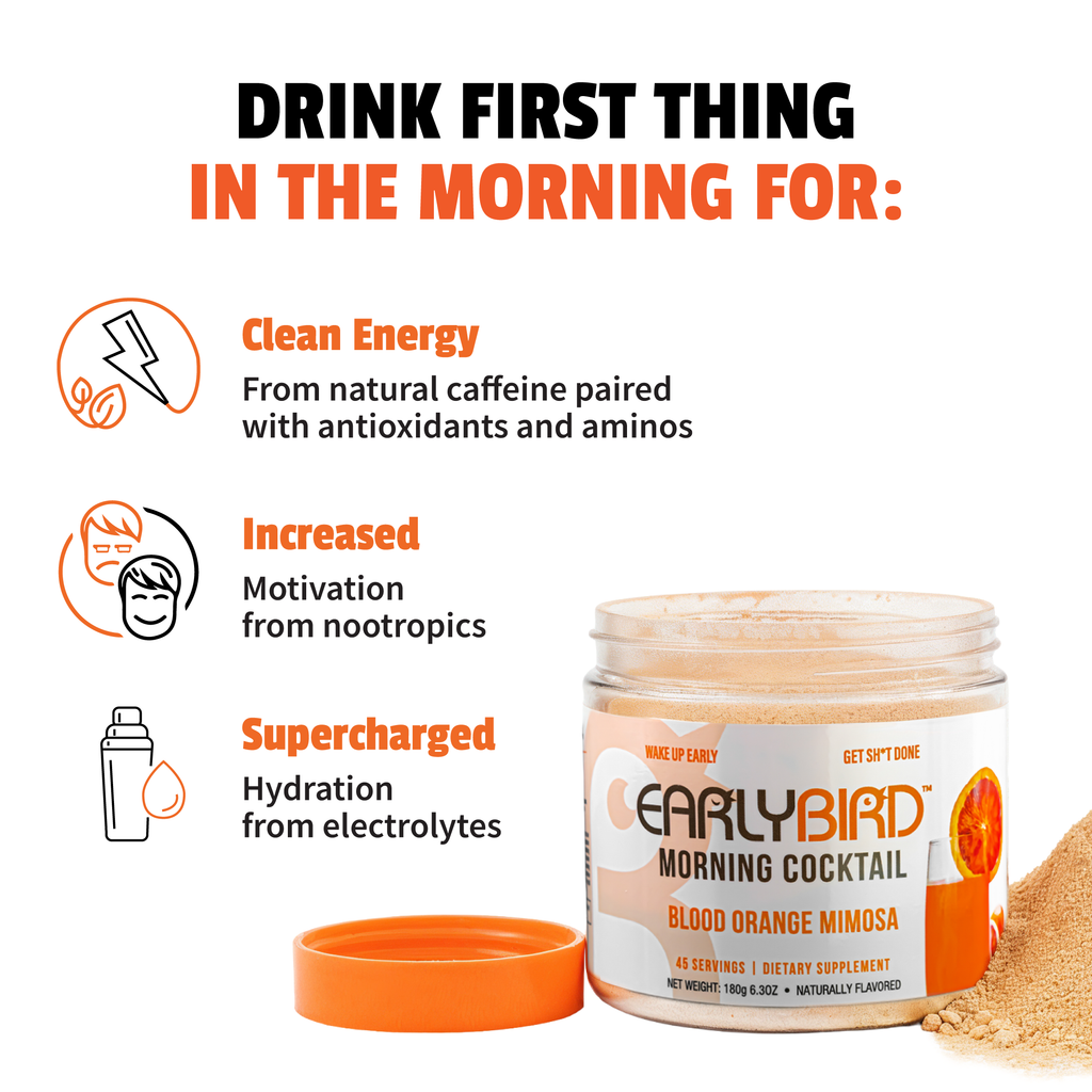 EarlyBird Morning Cocktail (Blood Orange Mimosa) w/ FREE Cocktail Shaker, Gift Card, Custom Morning Routine, E-Book